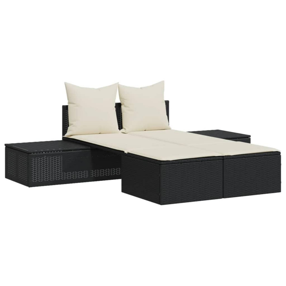 VIDAXL Chaise longue double avec coussins noir resine tressee