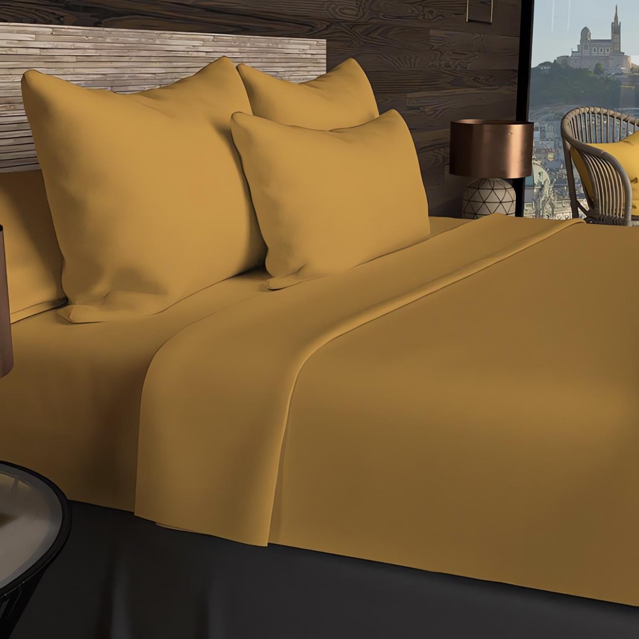 Voir la diapositive 3 : SOLEIL D'OCRE Drap plat en coton 57 fils uni, par soleil d'ocre