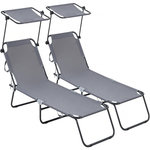Habitat et Jardin Lot de 2 bains de soleil pliable  Lazy  - Avec pare soleil - Gris
