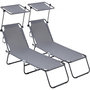 Voir la diapositive 1 : Habitat et Jardin Lot de 2 bains de soleil pliable  Lazy  - Avec pare soleil - Gris