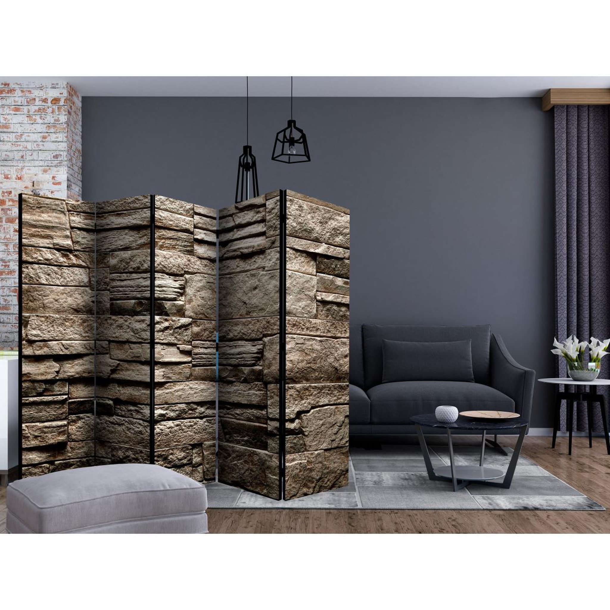 Voir la diapositive 2 : Paris Prix Paravent 5 volets  beautiful brown stone  172x225cm