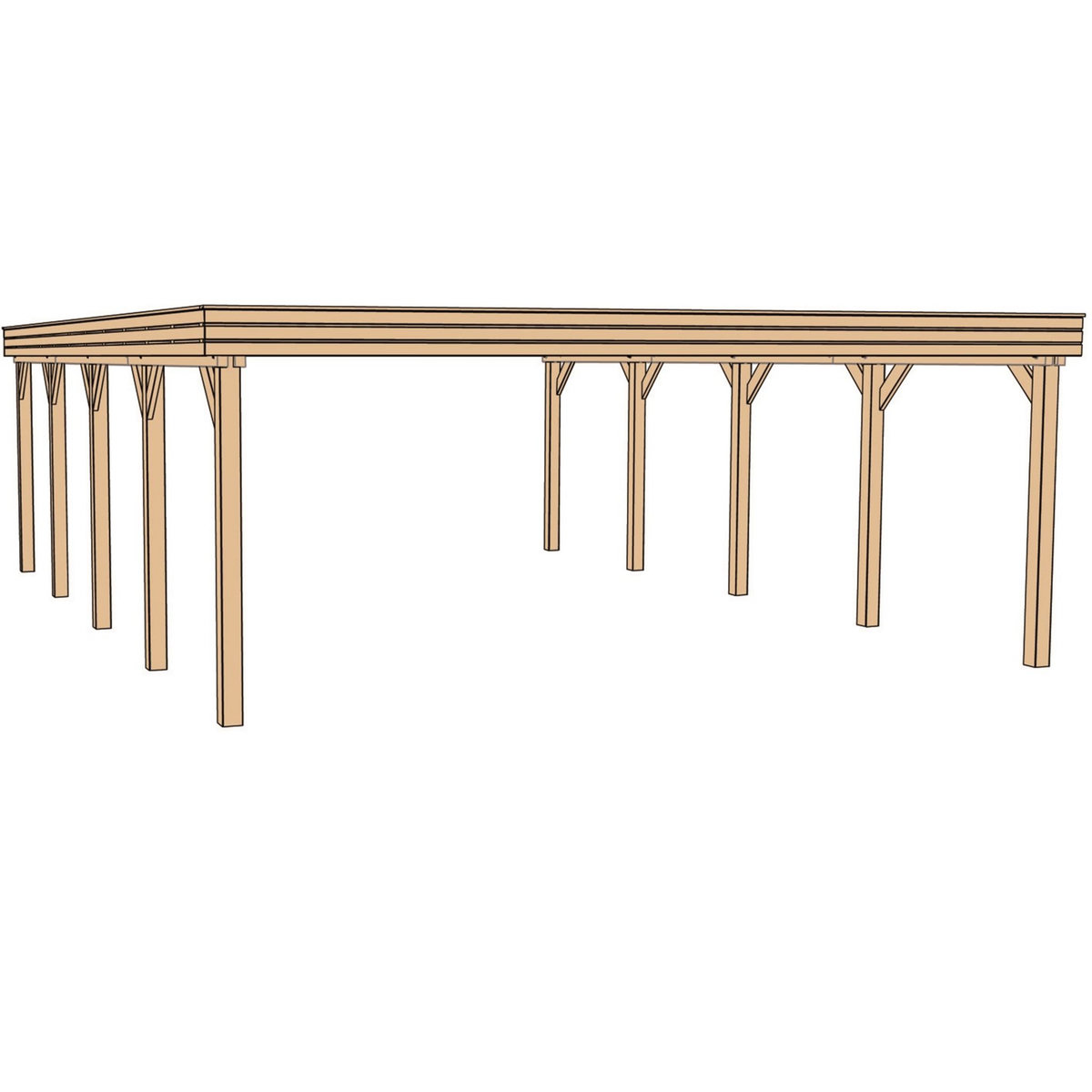 WEKA Carport toit plat - Bois traité autoclave - 2 voitures - 45,16 m²