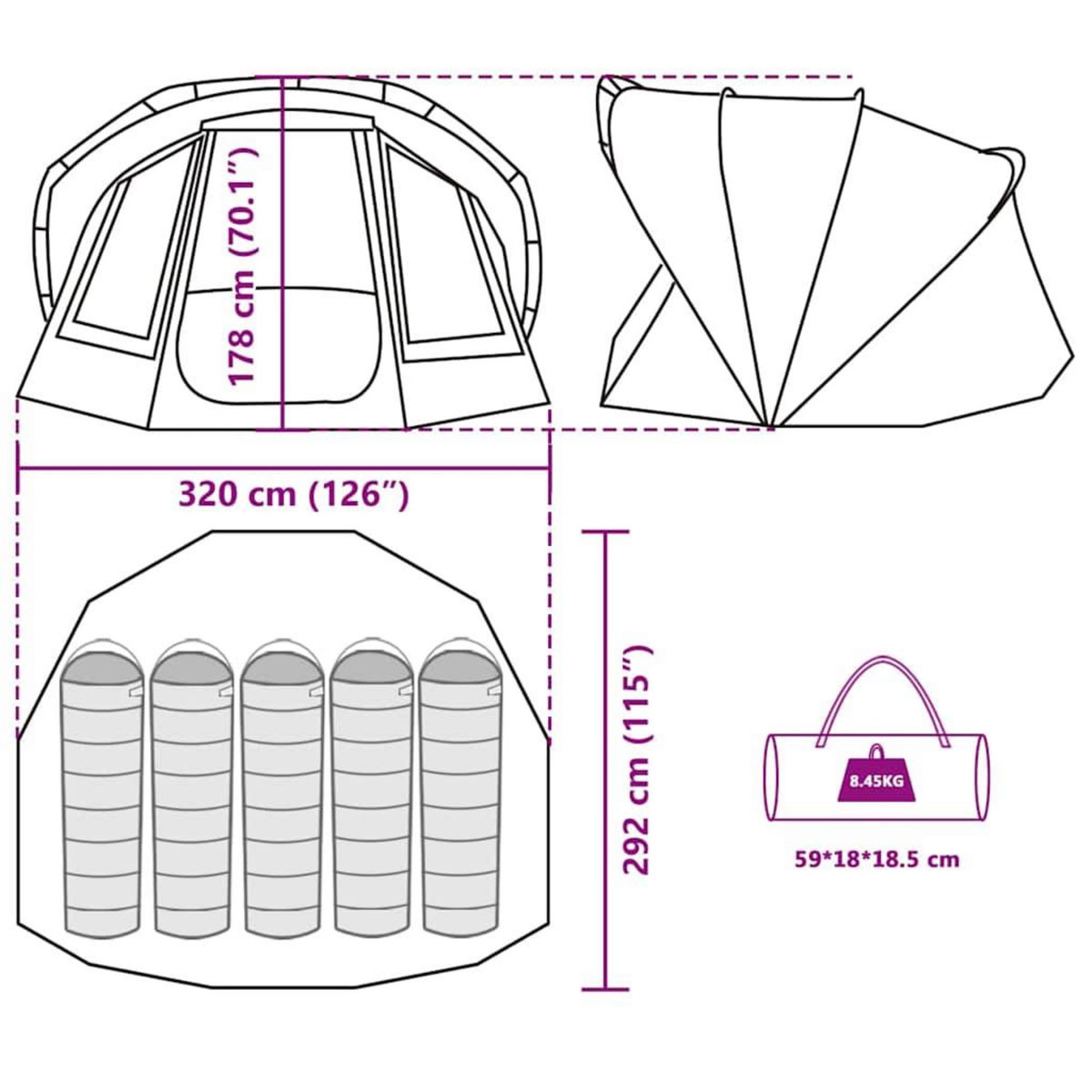 VIDAXL Tente de peche 5 personnes camouflage impermeable