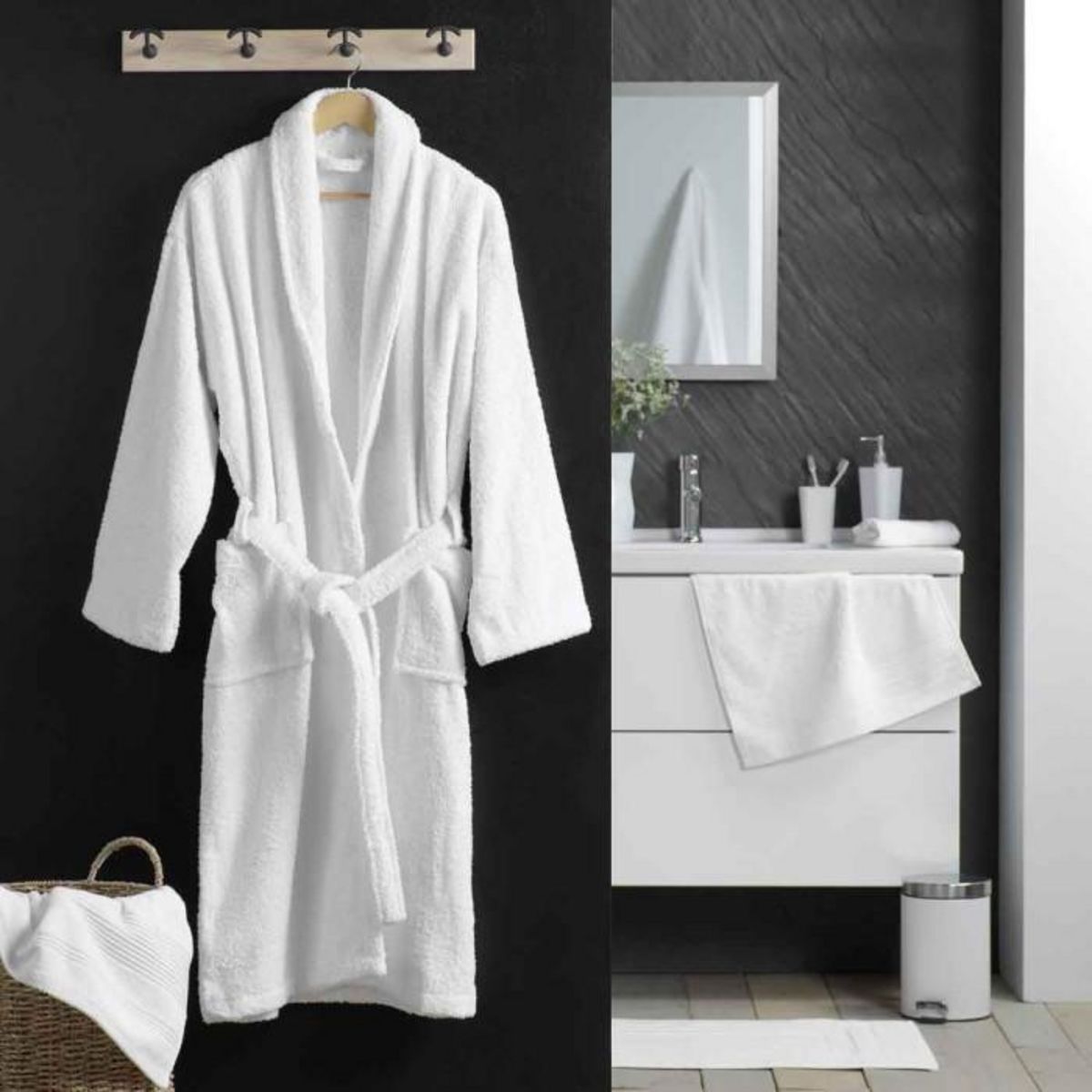 Paris Prix Peignoir Col Châle en Coton  Tendresse  Blanc