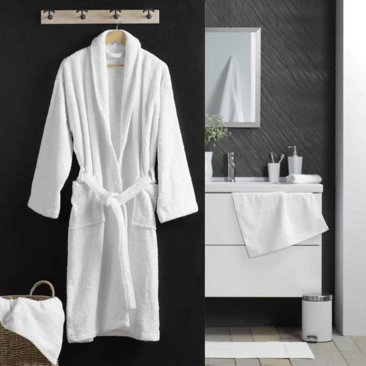 Paris Prix Peignoir Col Châle en Coton  Tendresse  Blanc