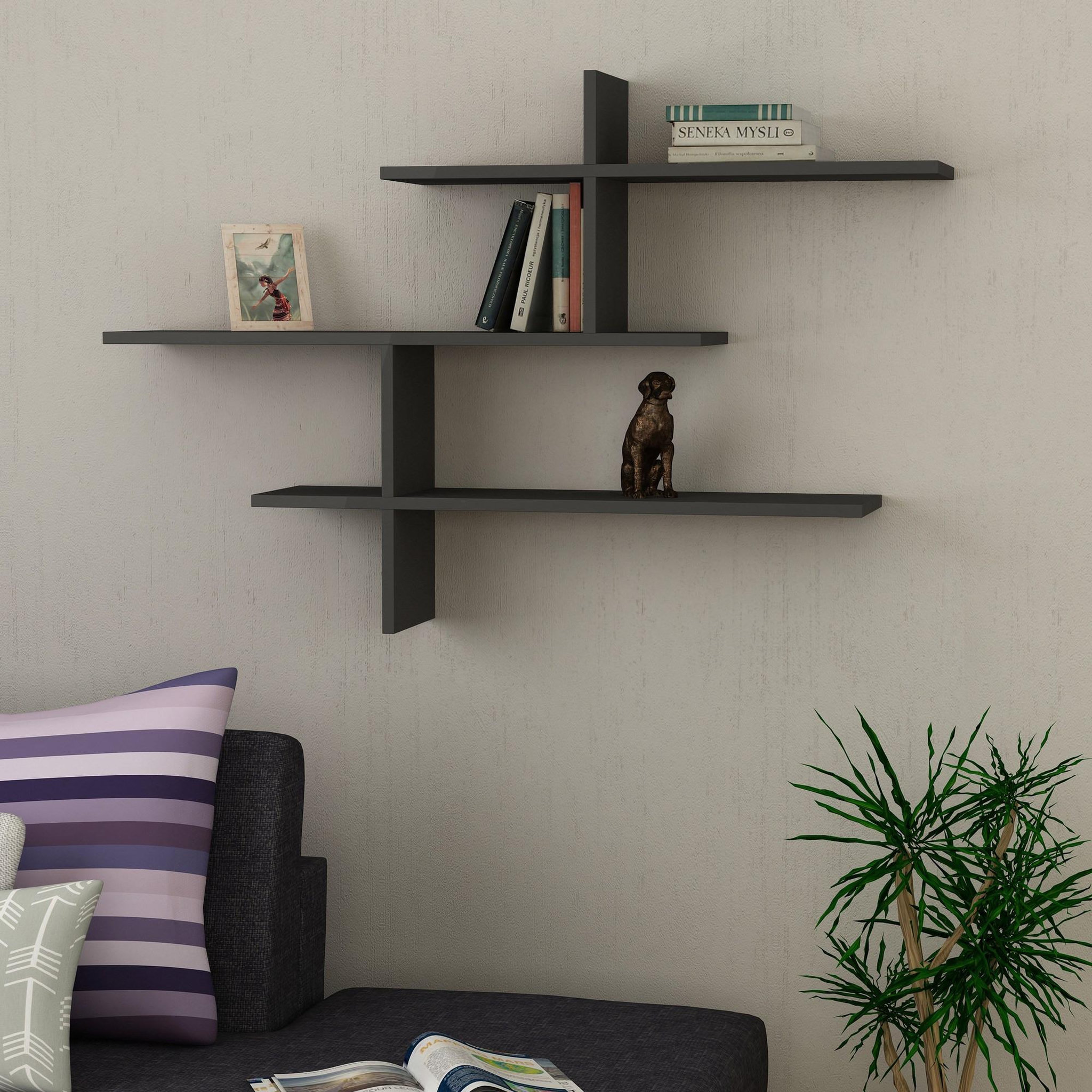 Voir la diapositive 2 : Habitat et Jardin Étagère murale en bois  leo  - 123 x 22 x 80 cm - anthracite