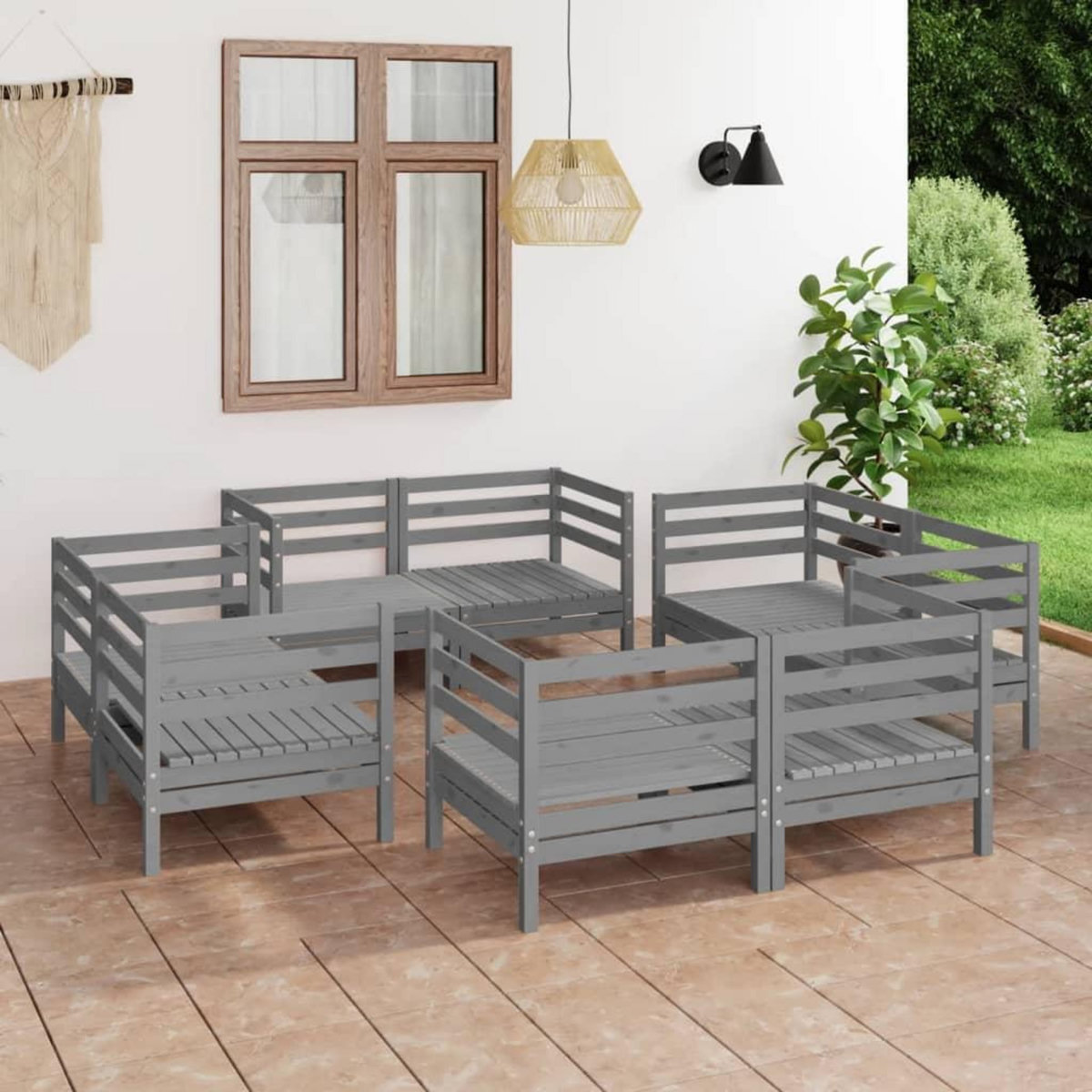 VIDAXL Salon de jardin 8 pcs Gris Bois de pin massif