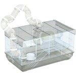 PAWHUT Cage rongeur hamster - tunnel, poignée, accessoires - plastique acier gris blanc