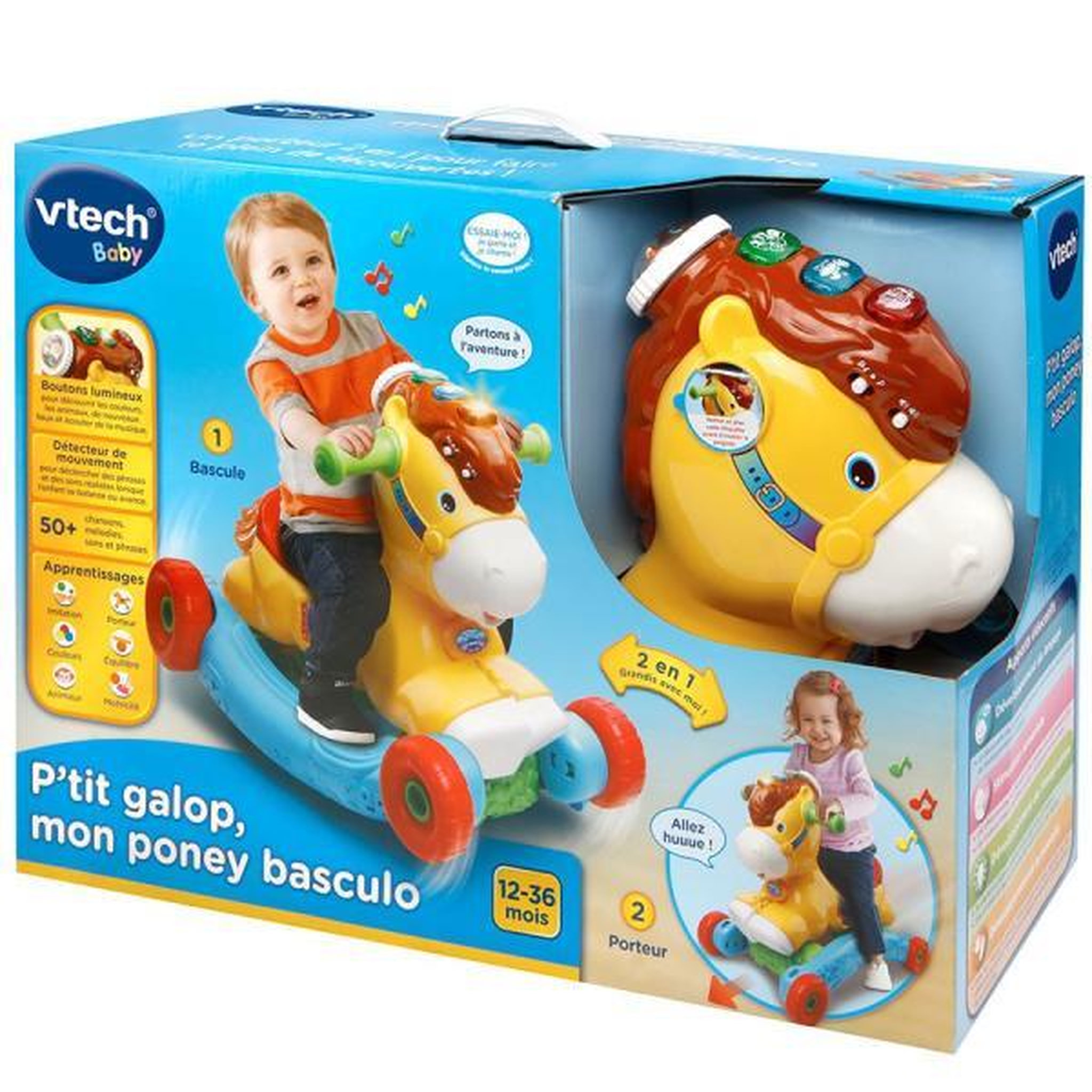 Voir la diapositive 4 : VTECH BABY Porteur Trotteur  a Bascule P'tit Galop, Mon Poney Basculo 2en1 - VTECH BABY - Parlant et Lumineux - Multicolore