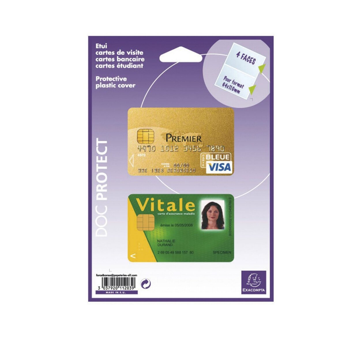 EXACOMPTA Etui de protection carte de crédit / visite 6.4x11cm - 4 faces