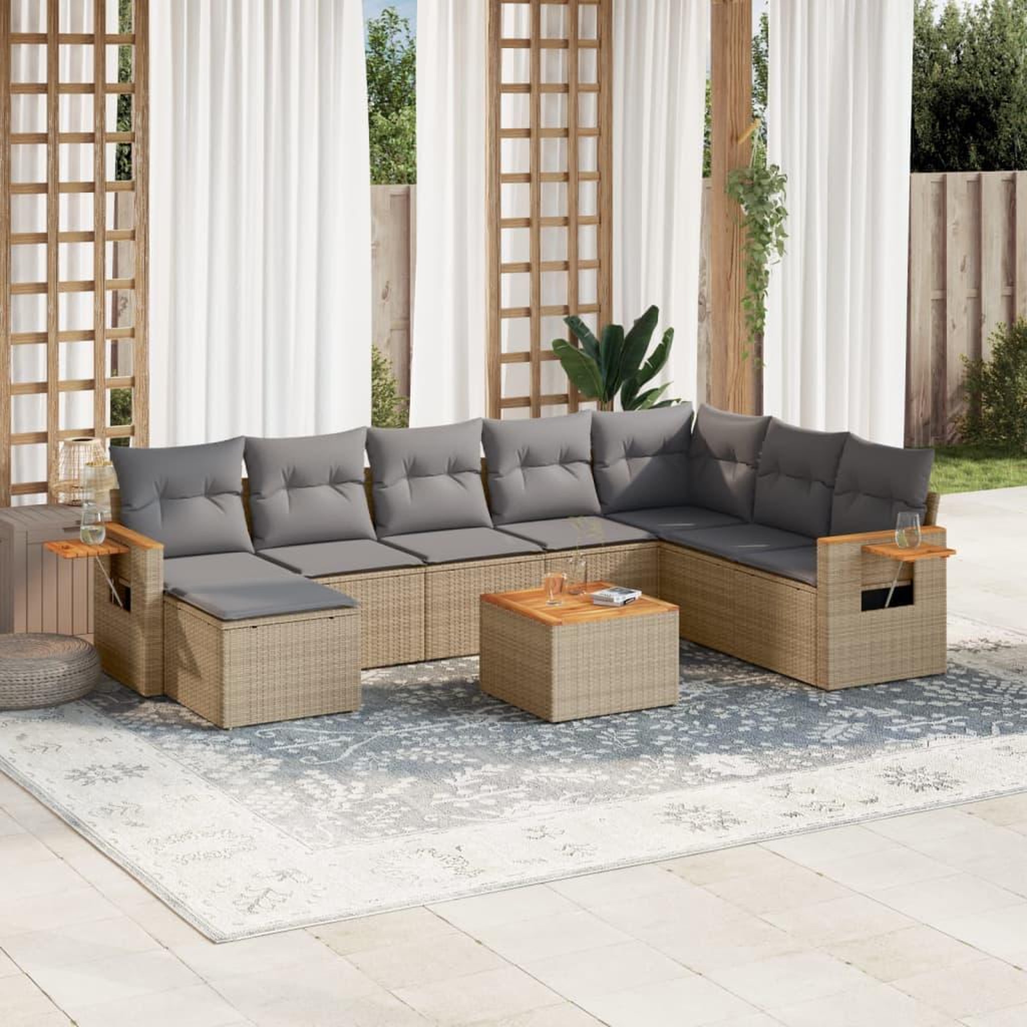 VIDAXL Salon de jardin avec coussins 9 pcs beige resine tressee