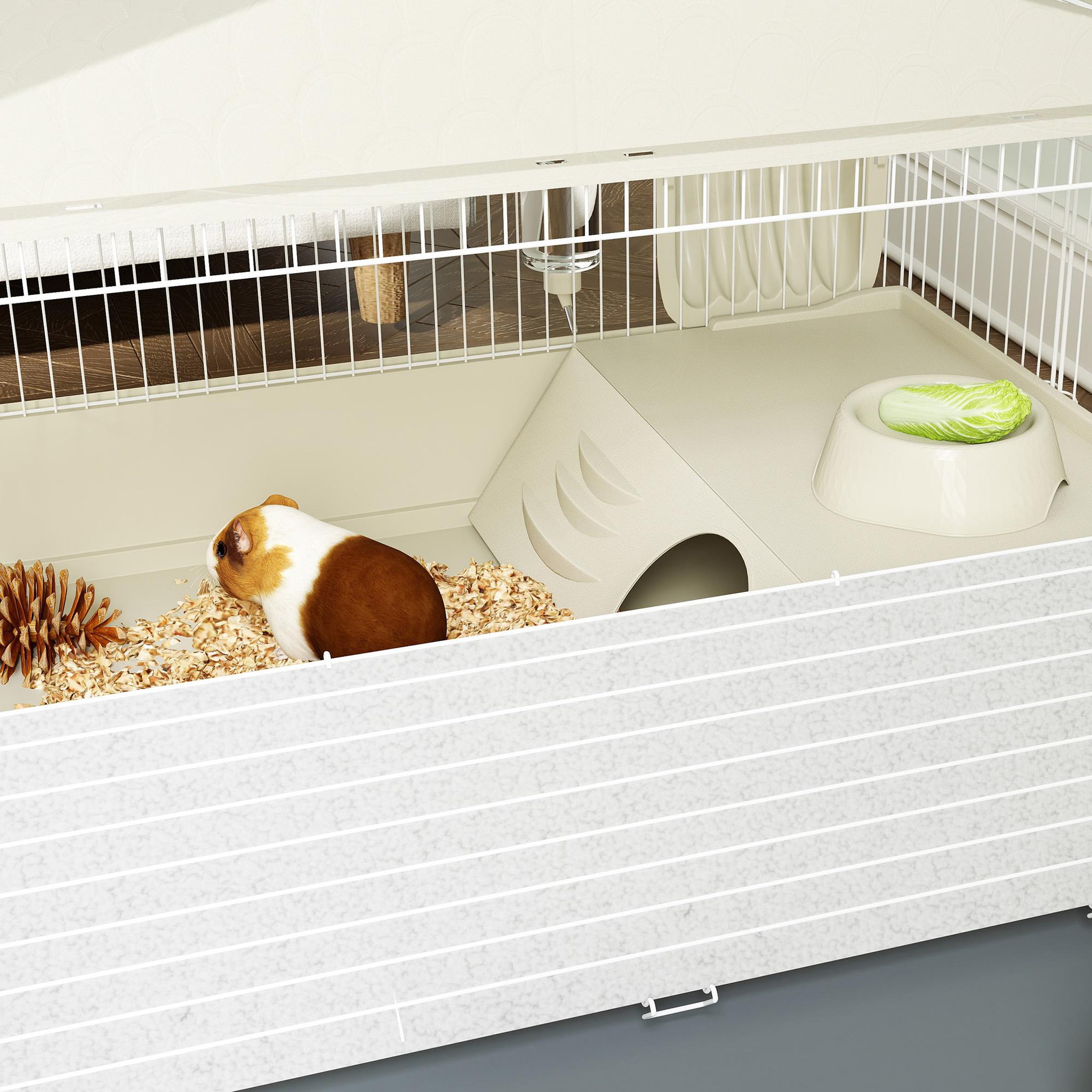 Voir la diapositive 4 : PAWHUT Cage cochon d'inde rongeur parc amovible tapis imperméable balcon bol rampe 4 roulettes acier PP gris beige