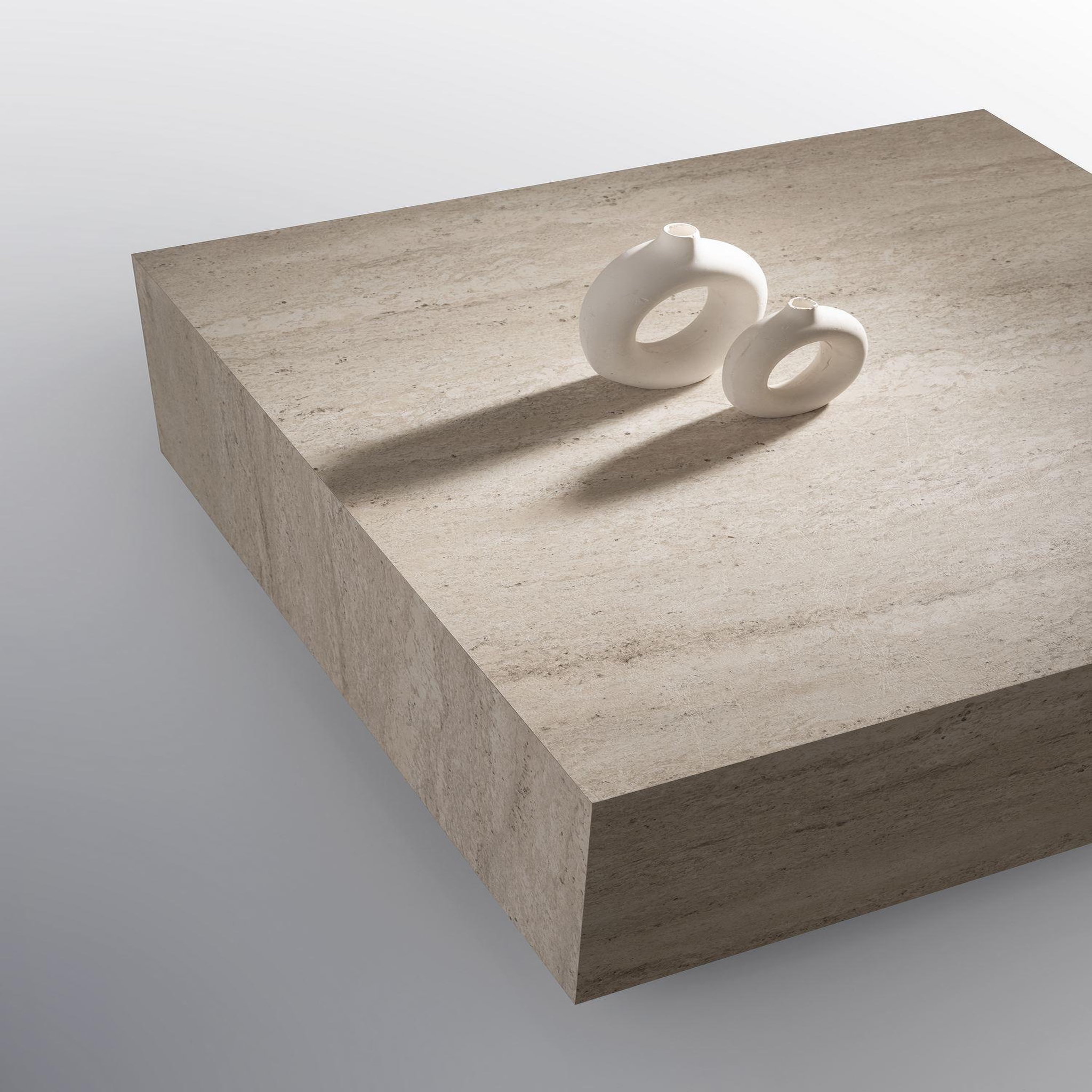 Voir la diapositive 4 : Habitat et Jardin Table basse en bois  lizbon  - 90 x 90 x 35 cm - travertin