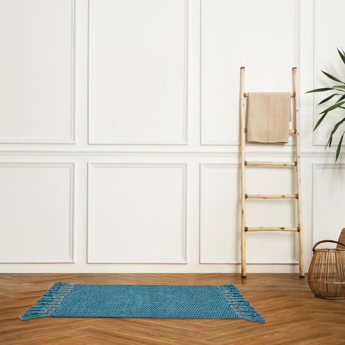 GUY LEVASSEUR Tapis de bain déco uni à pompons en coton chenille 50x80cm