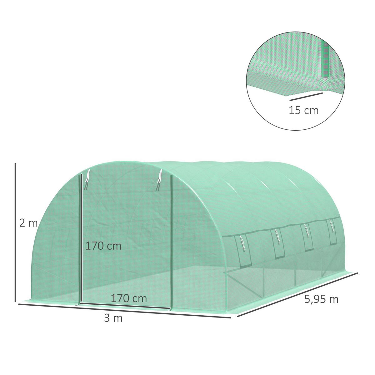 HOMCOM Serre de jardin tunnel 5,9L x 3l x 2H m châssis tubulaire acier galvanisé renforcé 2,5 cm 8 fenêtres 1 porte vert
