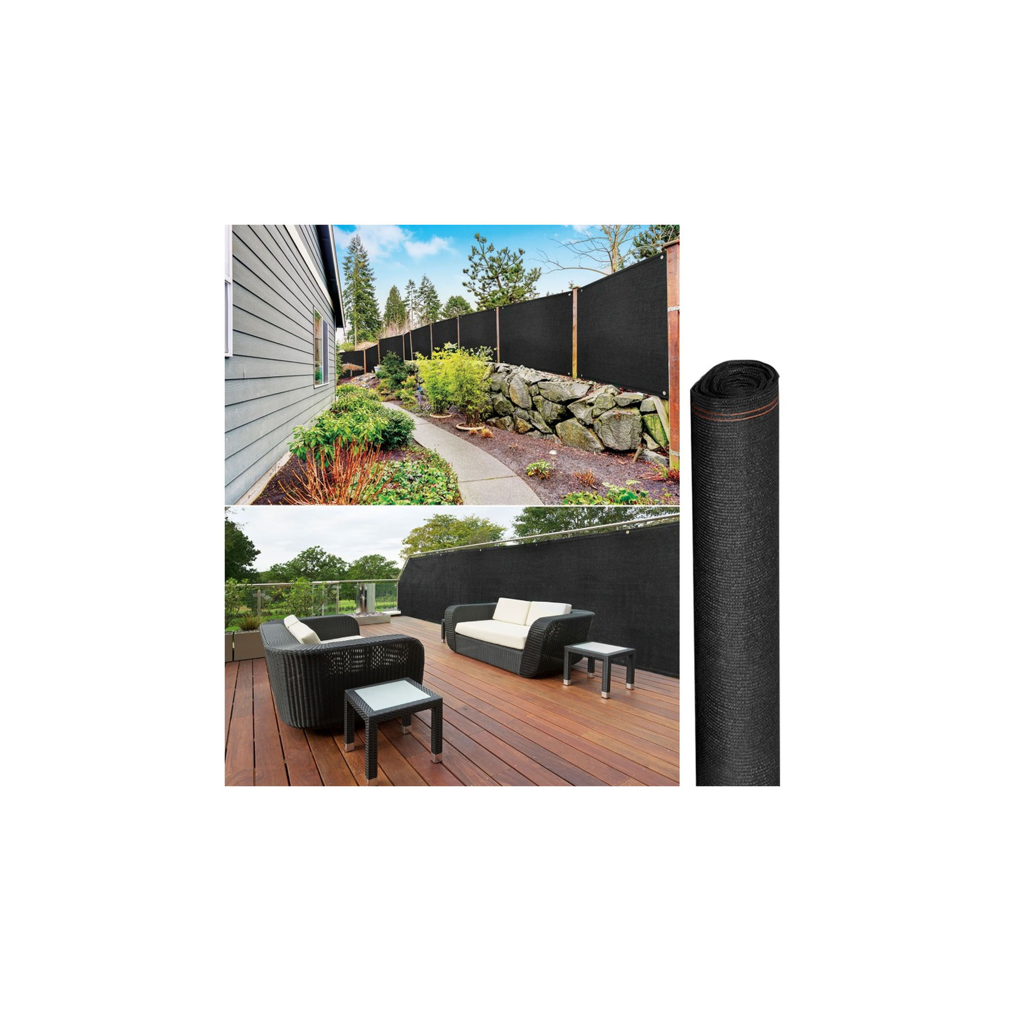 Voir la diapositive 5 : ID MARKET Brise vue renforcé 1,8 x 10 m noir 220 gr/m² luxe pro