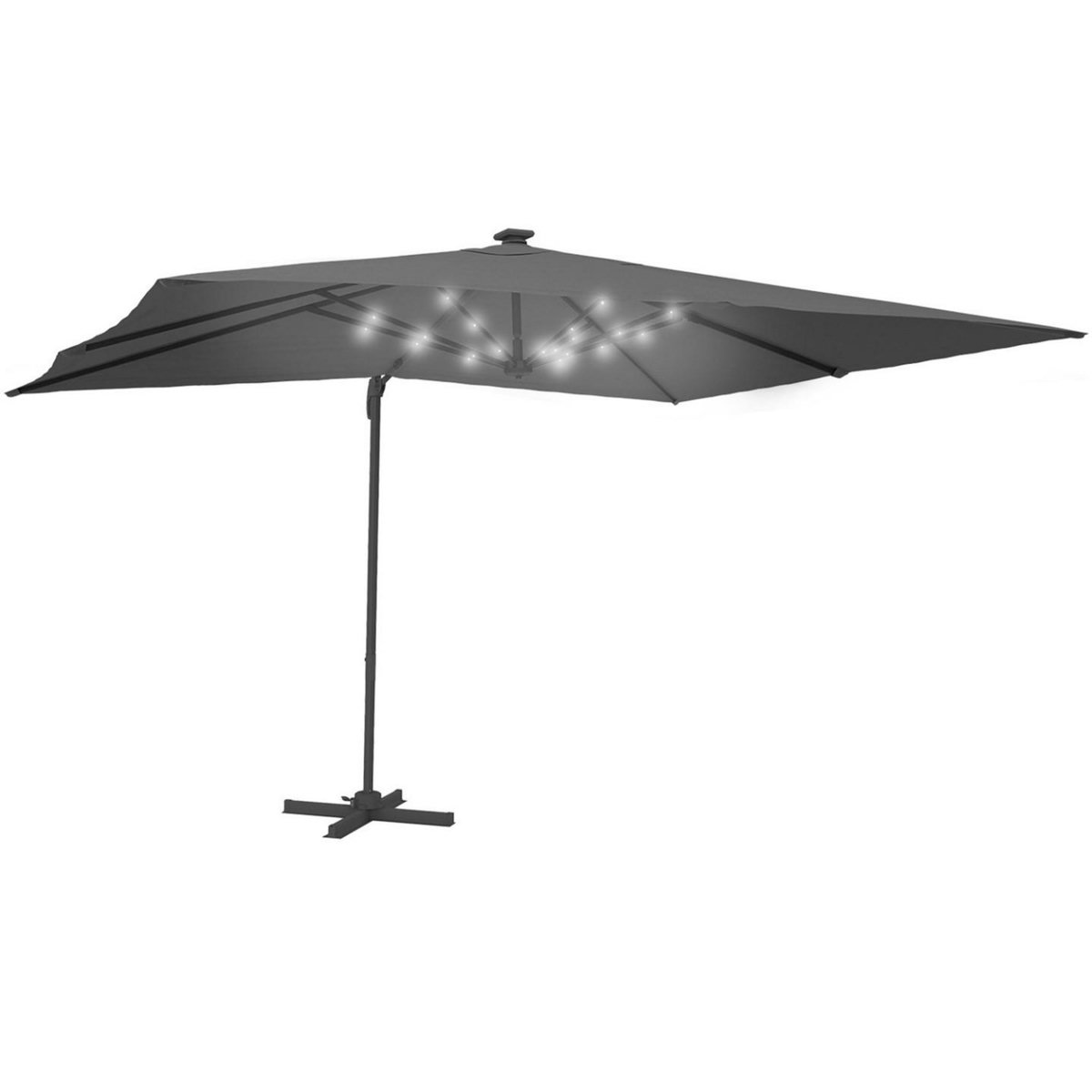 ID MARKET Parasol déporté inclinable rotatif 360 CALVI LED gris 3x4 M avec housse
