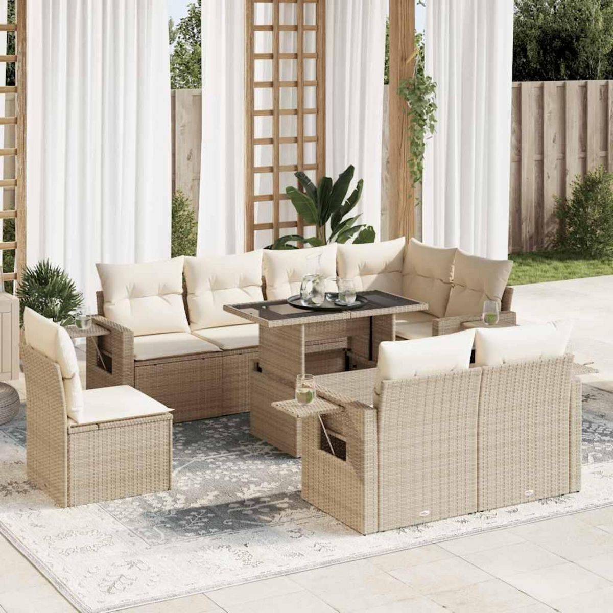 VIDAXL Salon de jardin avec coussins 9 pcs beige resine tressee