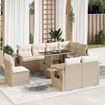 VIDAXL Salon de jardin avec coussins 9 pcs beige resine tressee