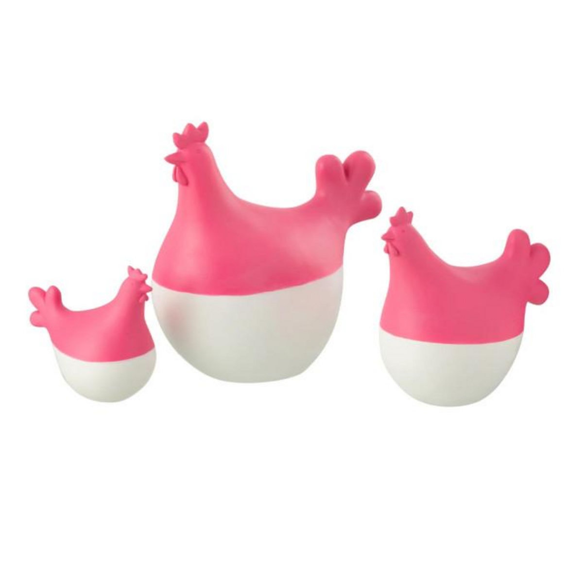 Paris Prix Lot de 3 Statuettes Coq Extérieur  Alfredo  20cm Rose & Blanc