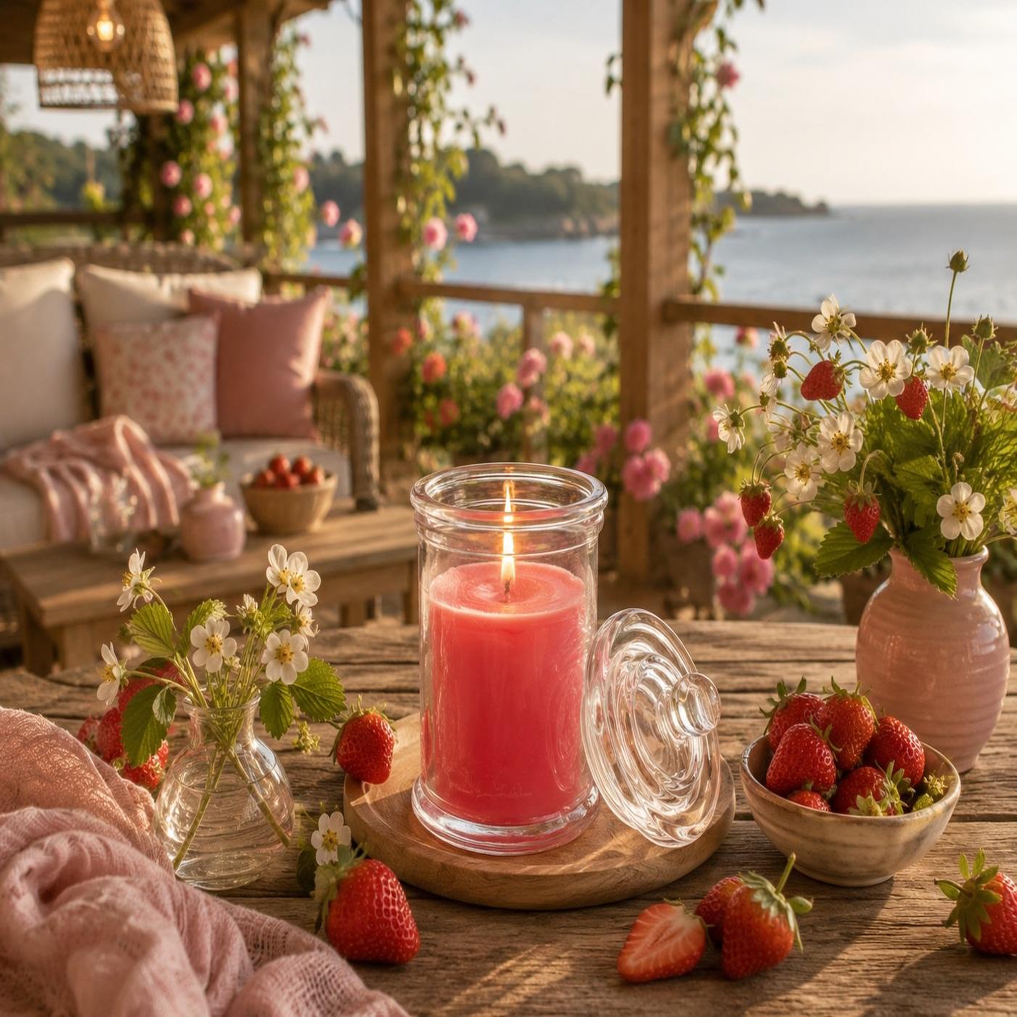 Voir la diapositive 2 : Eden Bougie bocal en verre fraise design et moderne