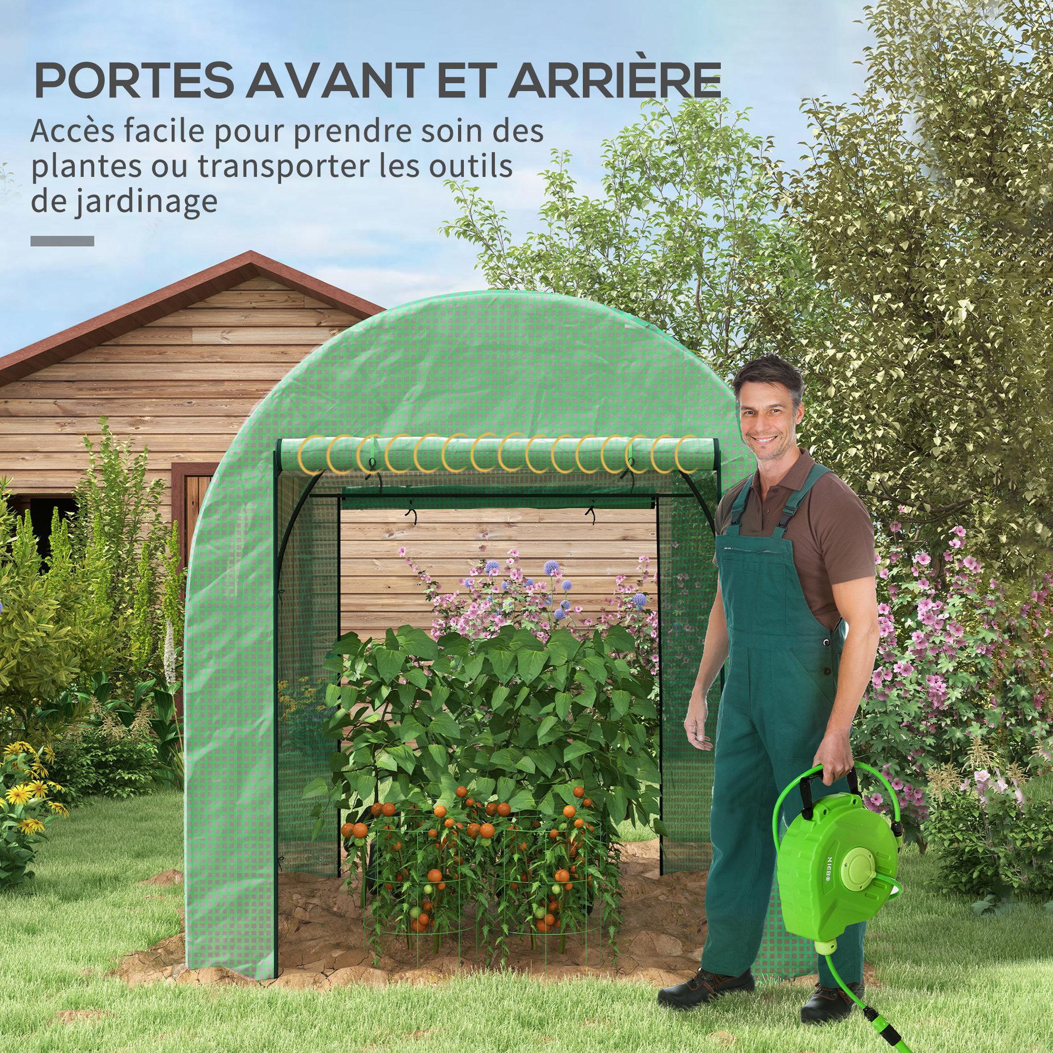 Voir la diapositive 5 : OUTSUNNY Serre tunnel 3,24 m² 2 portes zippées 2 fenêtres maillées acier pe haute densité 135 g/m² vert