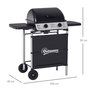 Voir la diapositive 3 : OUTSUNNY Barbecue gaz 2 brûleurs 2,8kW avec couvercle - grille, récupérateur graisse, 2 tablettes latérales, 2 roues - gris noir