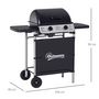 Voir la diapositive 3 : OUTSUNNY Barbecue gaz 2 brûleurs 2,8kW avec couvercle - grille, récupérateur graisse, 2 tablettes latérales, 2 roues - gris noir