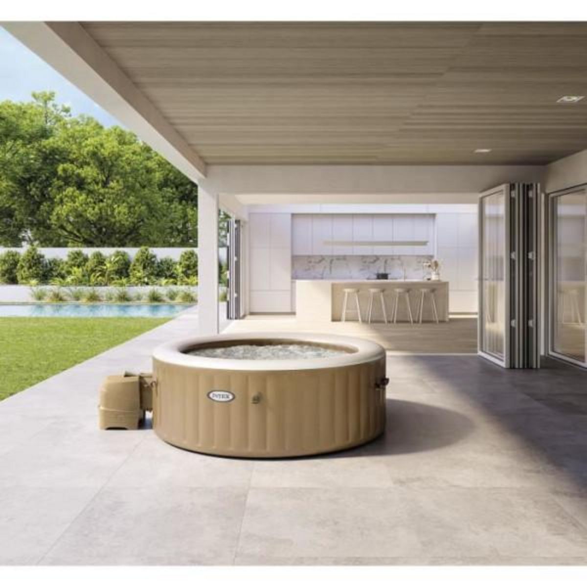 INTEX Spa gonflable INTEX - Sahara - 196 x 71 cm - 4 places - Rond - 28426FR + Lumiere d'ambiance LED