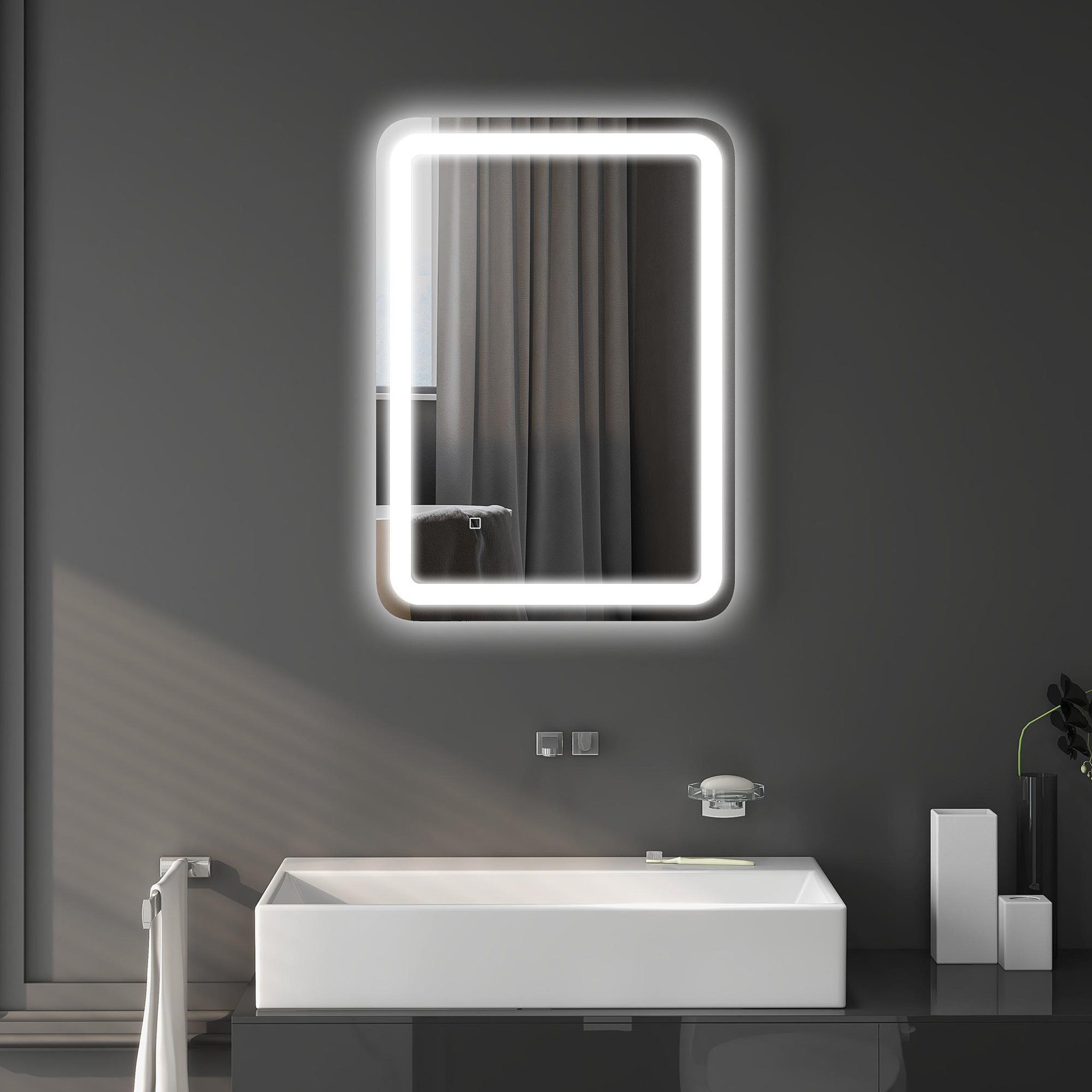 Voir la diapositive 2 : HOMCOM Miroir lumineux led 35w antibué réglable interrupteur tactile dim. 50l x 4p x 70h cm