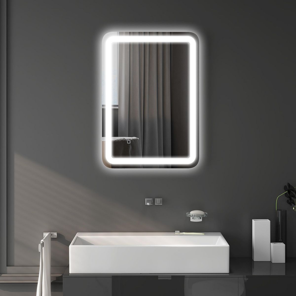 HOMCOM Miroir lumineux LED 35W antibué réglable interrupteur tactile dim. 50L x 4P x 70H cm