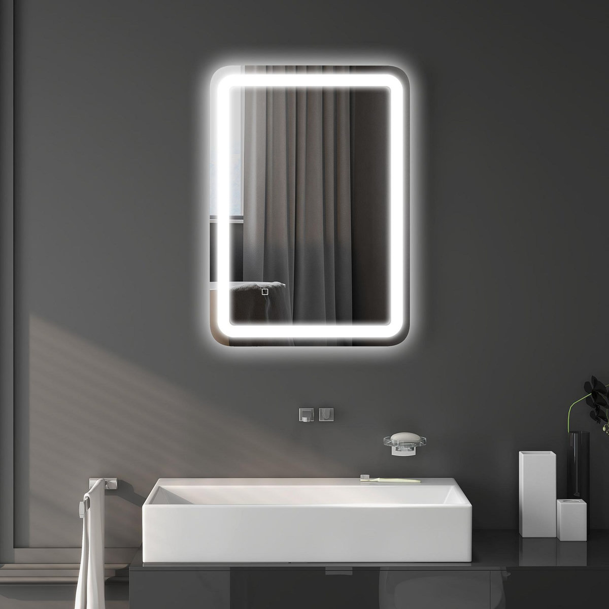 HOMCOM Miroir lumineux LED 35W antibué réglable interrupteur tactile dim. 50L x 4P x 70H cm