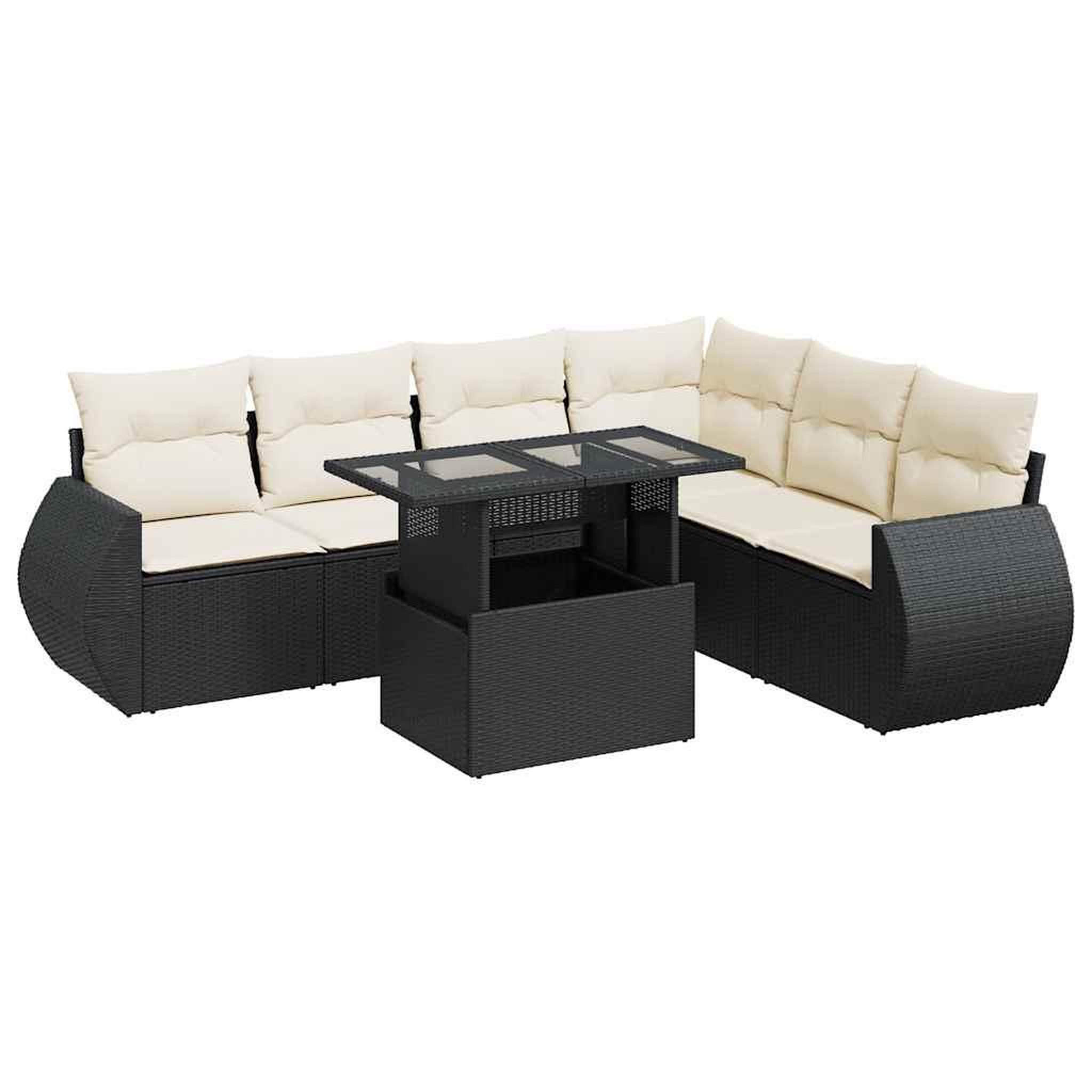 Voir la diapositive 2 : VIDAXL Salon de jardin 7 pcs avec coussins noir resine tressee