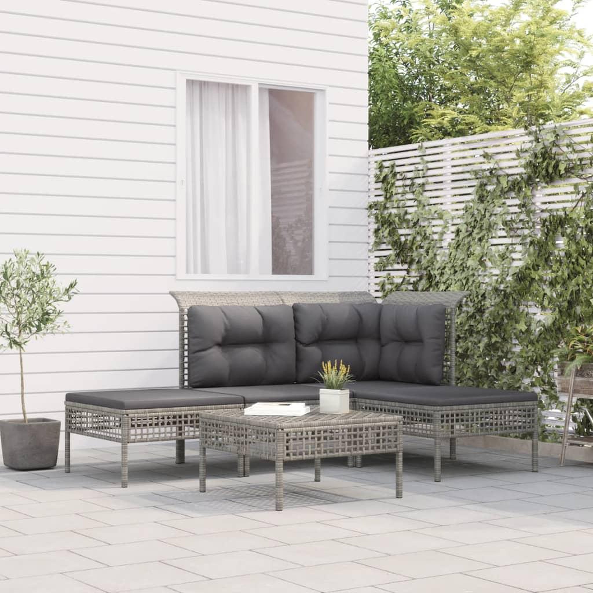 VIDAXL Salon de jardin 5 pcs avec coussins Gris Resine tressee