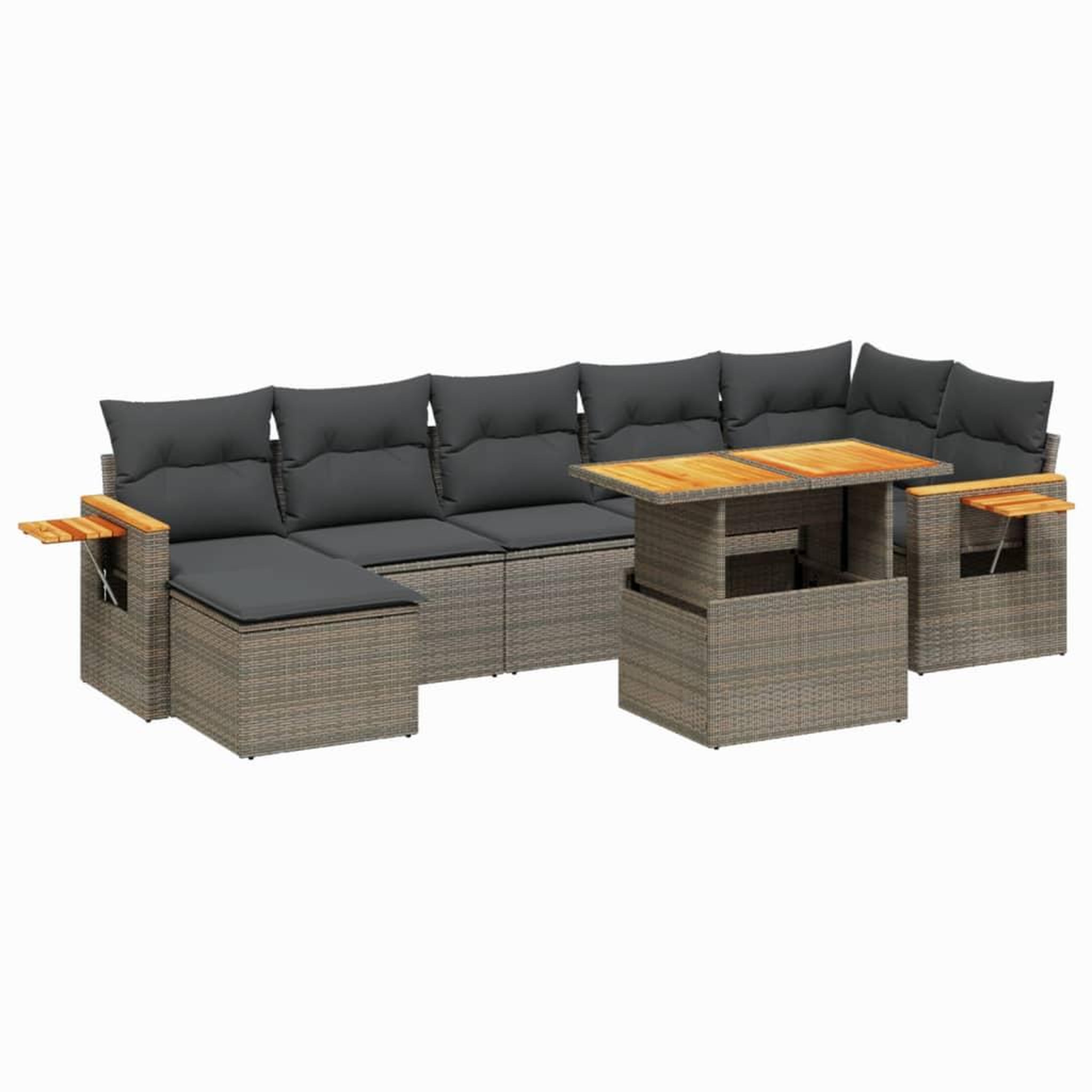 Voir la diapositive 2 : VIDAXL Salon de jardin 8 pcs avec coussins gris resine tressee
