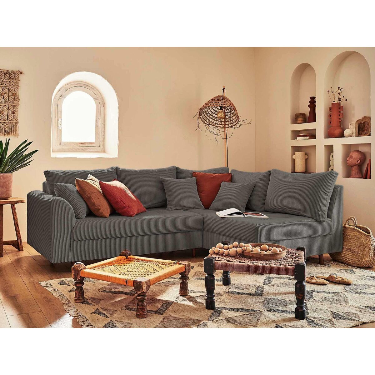 LISA DESIGN Rune - canapé d'angle droit - 4 places - en velours côtelé