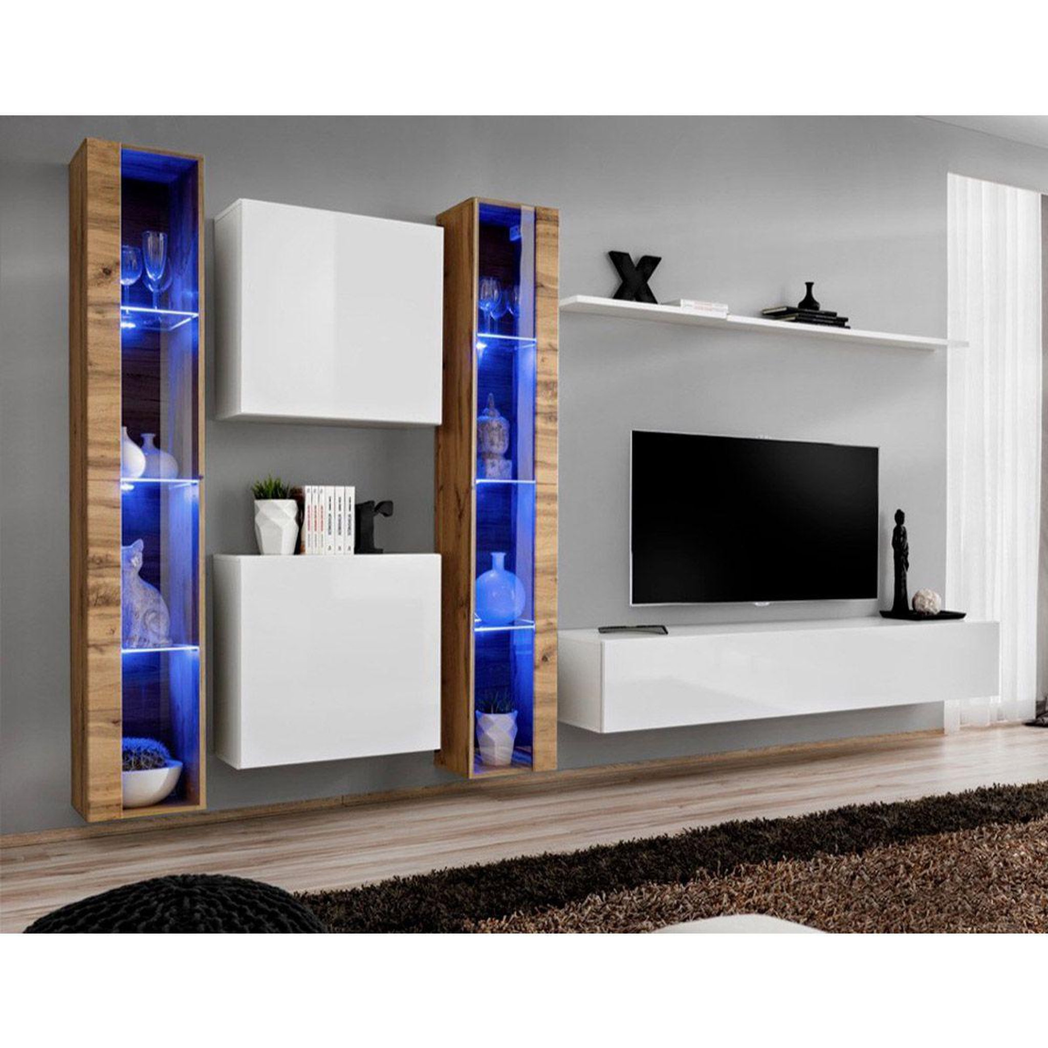 Paris Prix Meuble tv mural design  switch xvi  330cm blanc & naturel