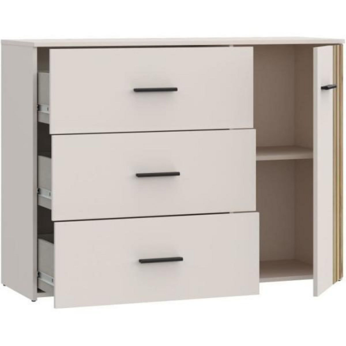 Commode - WAIKATO - 3 tiroirs - 1 porte - Blanc - 119,9 x 41,3 x 89,7 cm