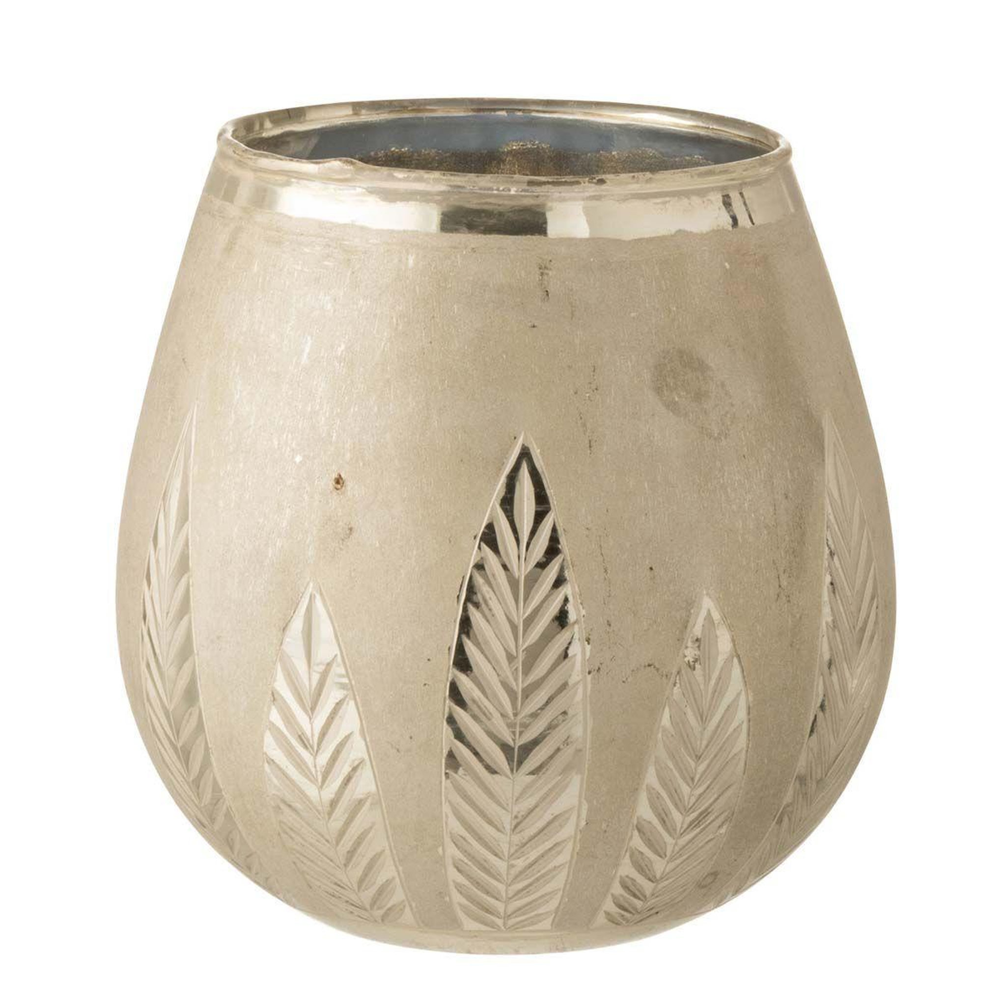 Voir la diapositive 1 : J-LINE Photophore Design Rond  Feuilles  18cm Argent