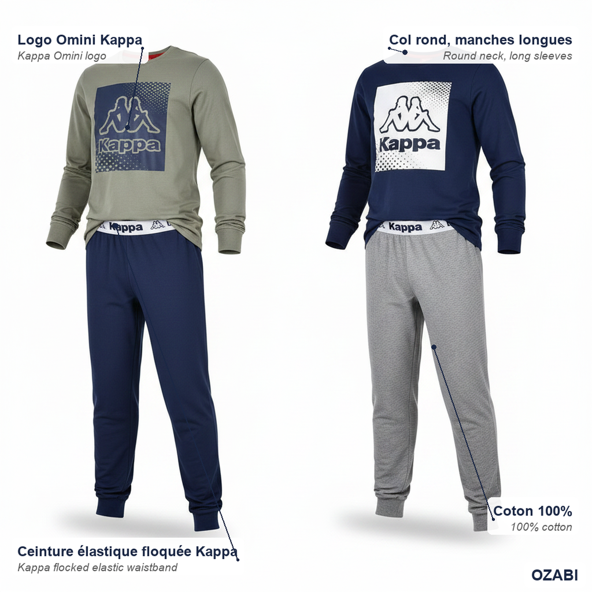Voir la diapositive 5 : KAPPA Kappa pyjama long garçon pack de 2 coton logo omini col rond manches longues