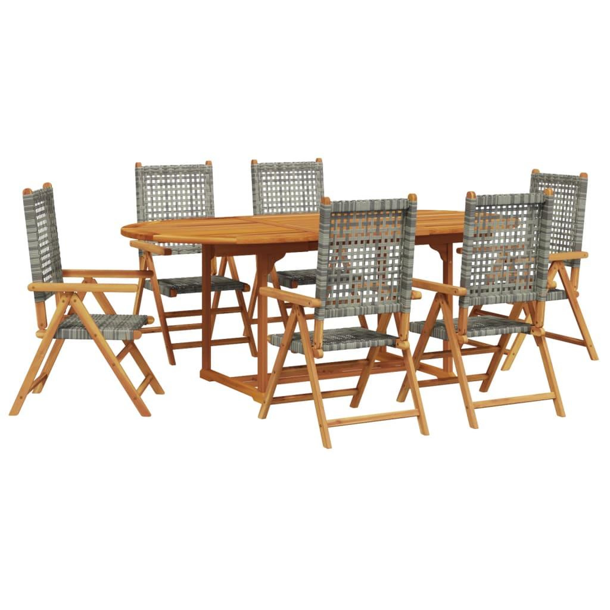Voir la diapositive 2 : VIDAXL Ensemble a manger de jardin 7 pcs gris rotin et bois massif