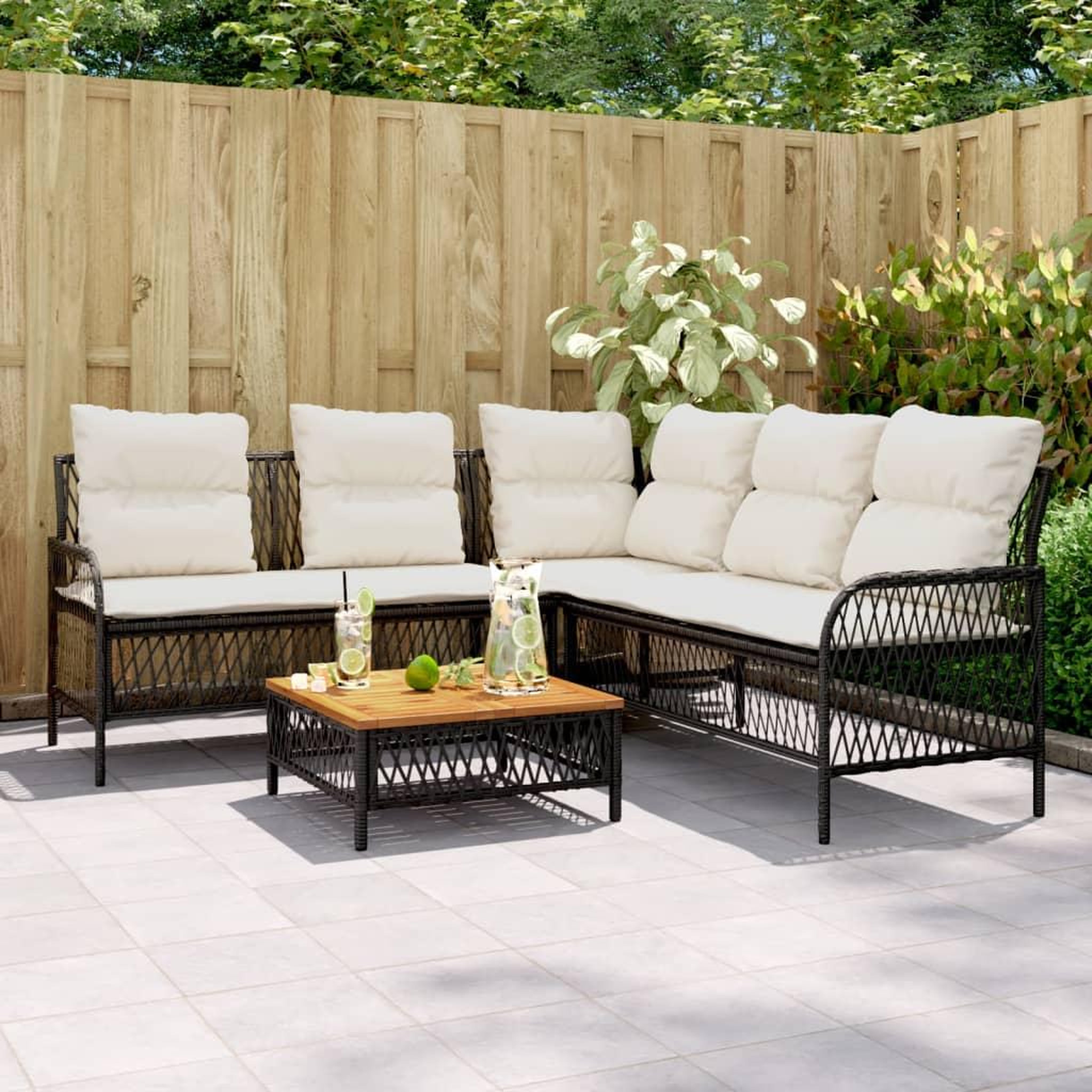 VIDAXL Canapes de jardin 2 pcs avec coussins Noir Resine tressee