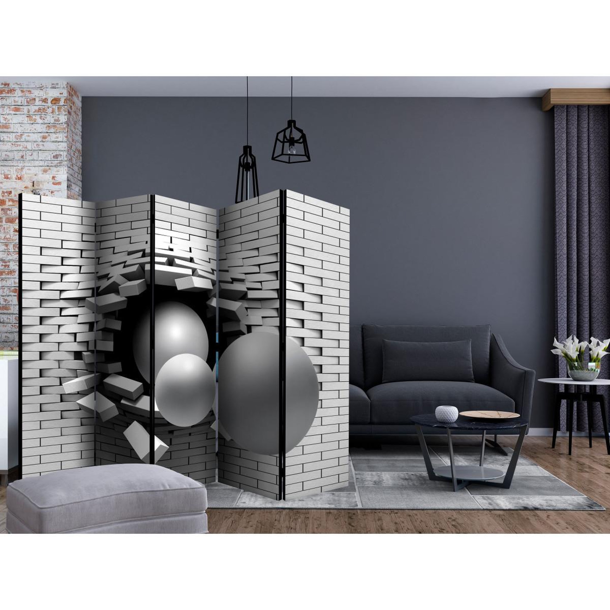 Voir la diapositive 2 : Paris Prix Paravent 5 volets  brick in the wall  172x225cm