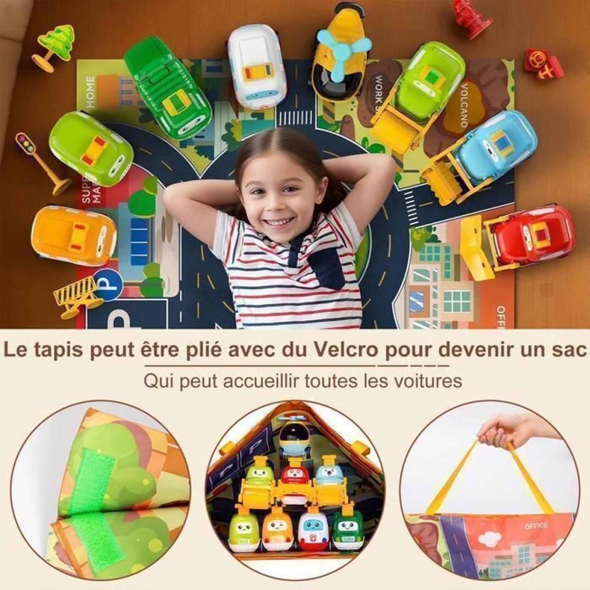 Voir la diapositive 4 : Ensemble de jeu voitures 8 pièces avec tapis de route pliable 2 en 1 et accessoires de circulation pour enfants