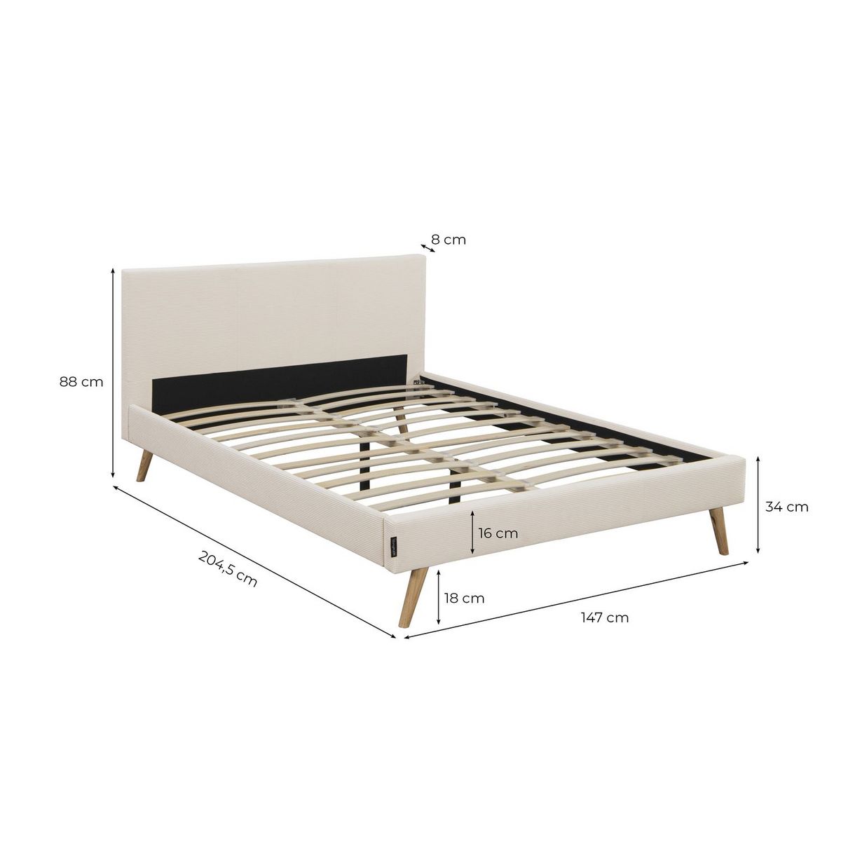 Lit adulte scandinave avec tête de lit velours cotelés 140x190 cm JULIETA