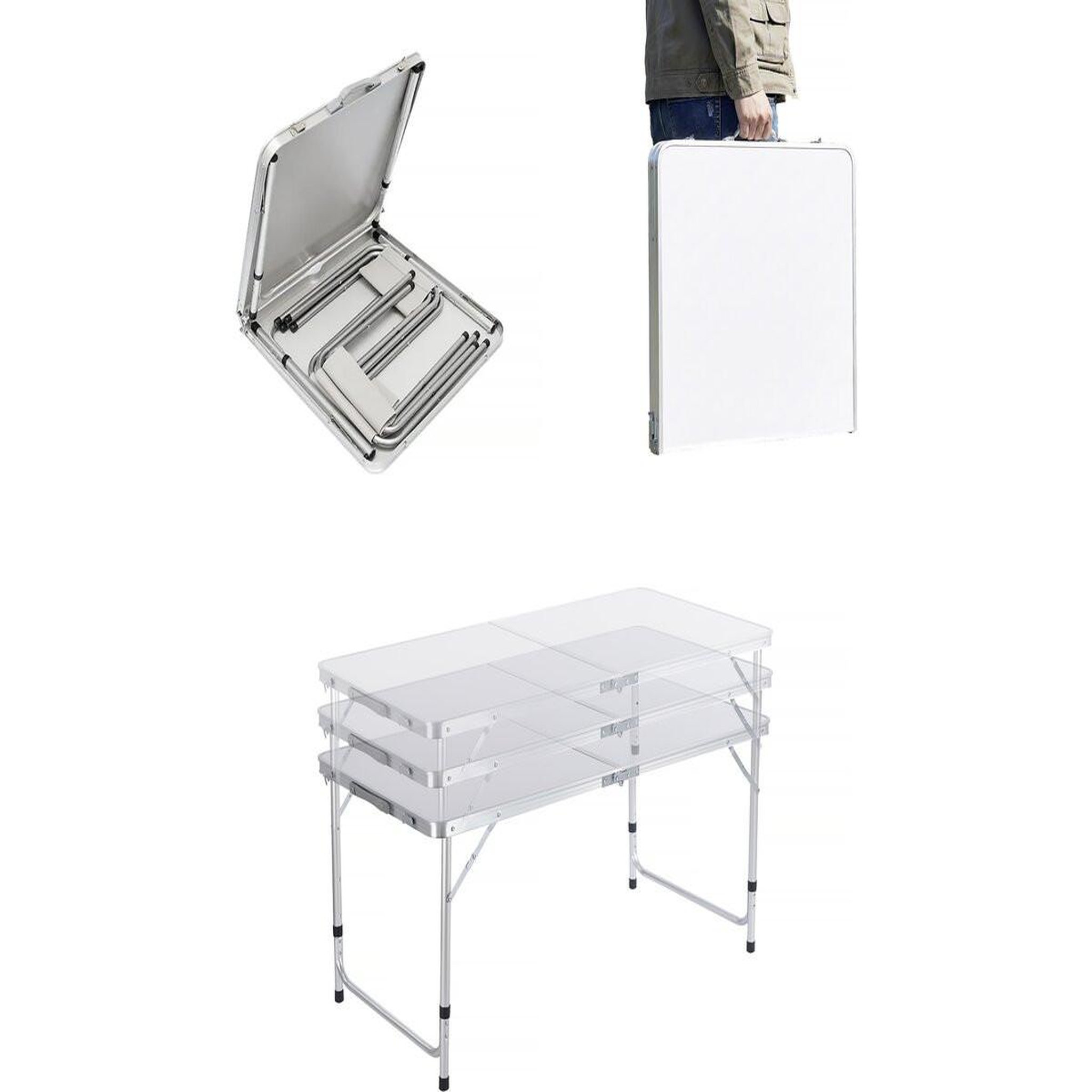 Voir la diapositive 3 : Habitat et Jardin Ensembe table de camping et 4 tabourets pliants - 125 x 60 cm - blanc
