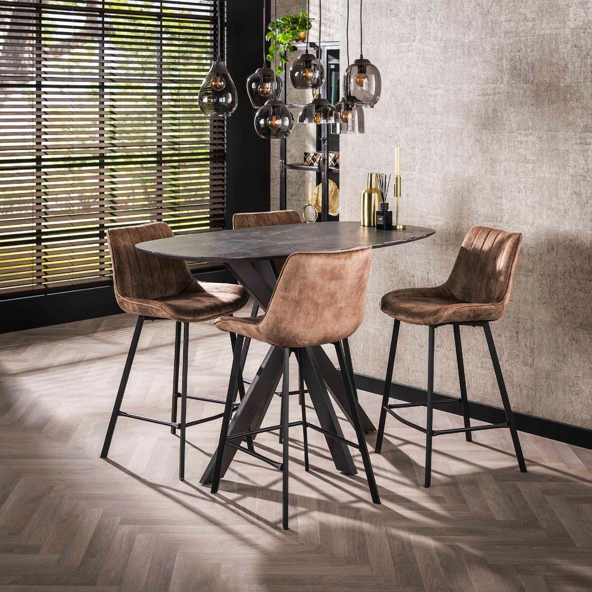 Voir la diapositive 2 : JLC KREATION Table de bar ovale en bois aspect céramique RABANNE