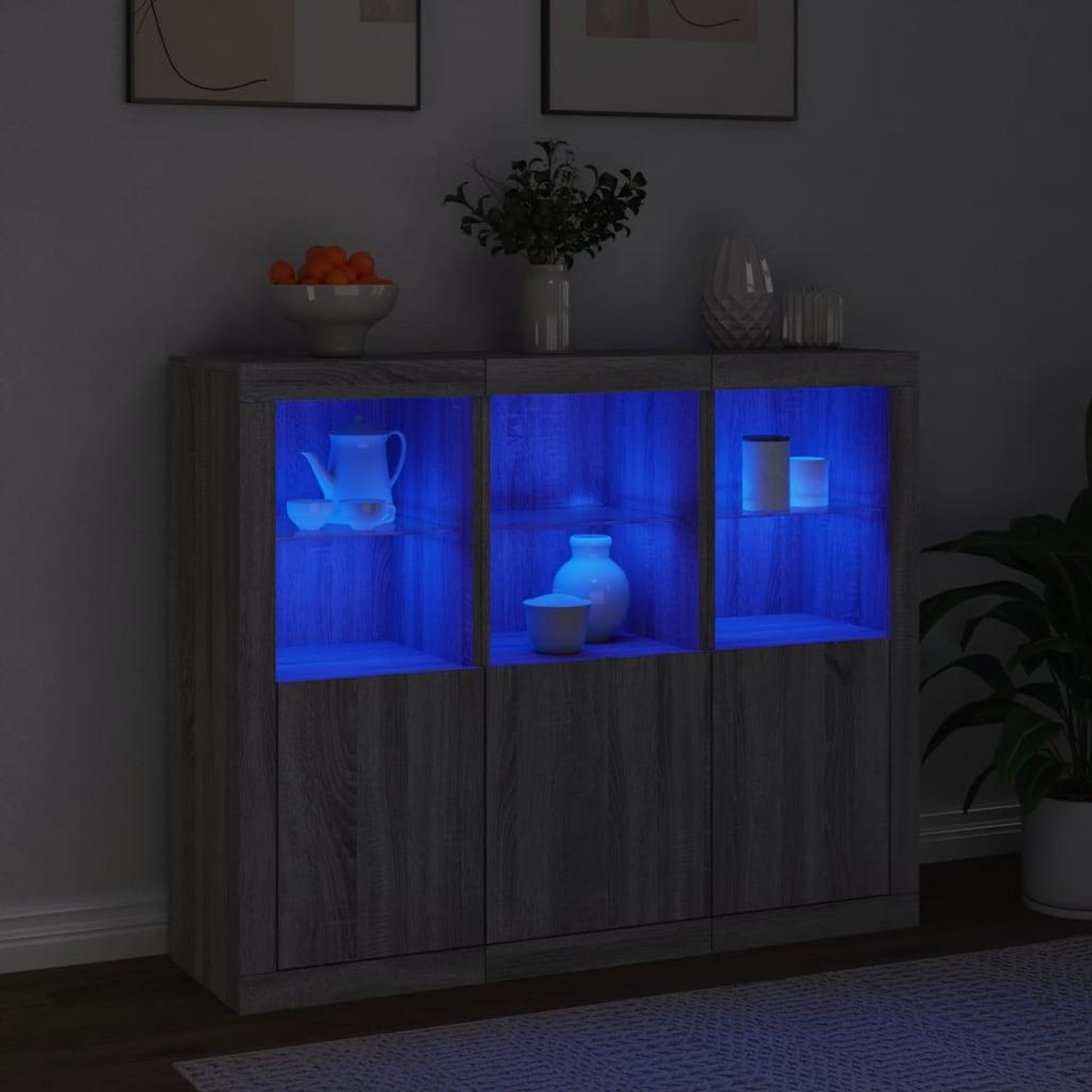 Voir la diapositive 3 : VIDAXL Buffets avec lumieres LED 3 pcs sonoma gris bois d'ingenierie