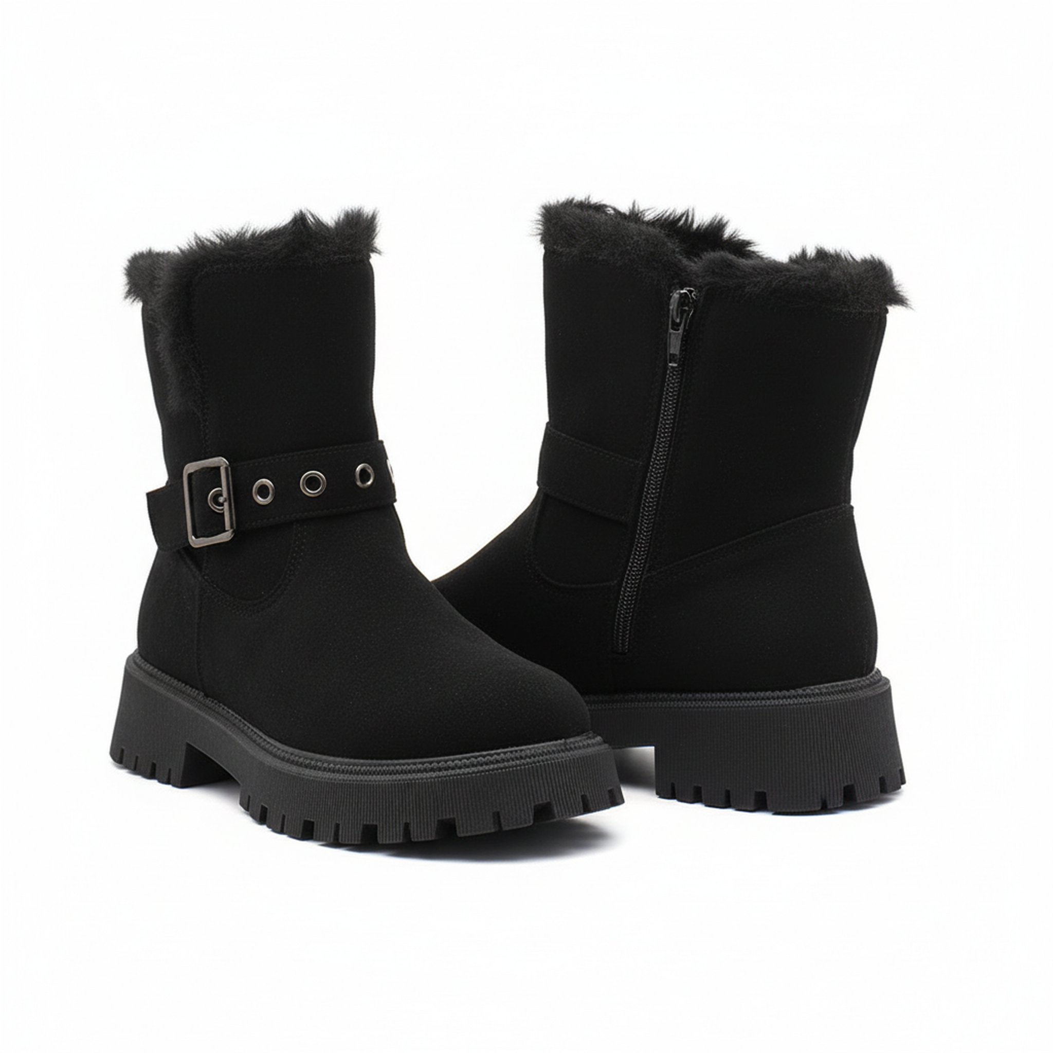 Voir la diapositive 3 : OZABI Ozabi bottines fourrées femme suédine zip et sangle semelle crantée