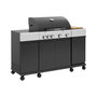 Voir la diapositive 1 : SWEEEK Barbecue gaz 4 brûleurs + 1 feu latéral MAXIM noir. Acier. thermomètre intégré. récupérateur de graisse. grille de chauffe. L 145.5 x P 61.5 x H 143.5cm